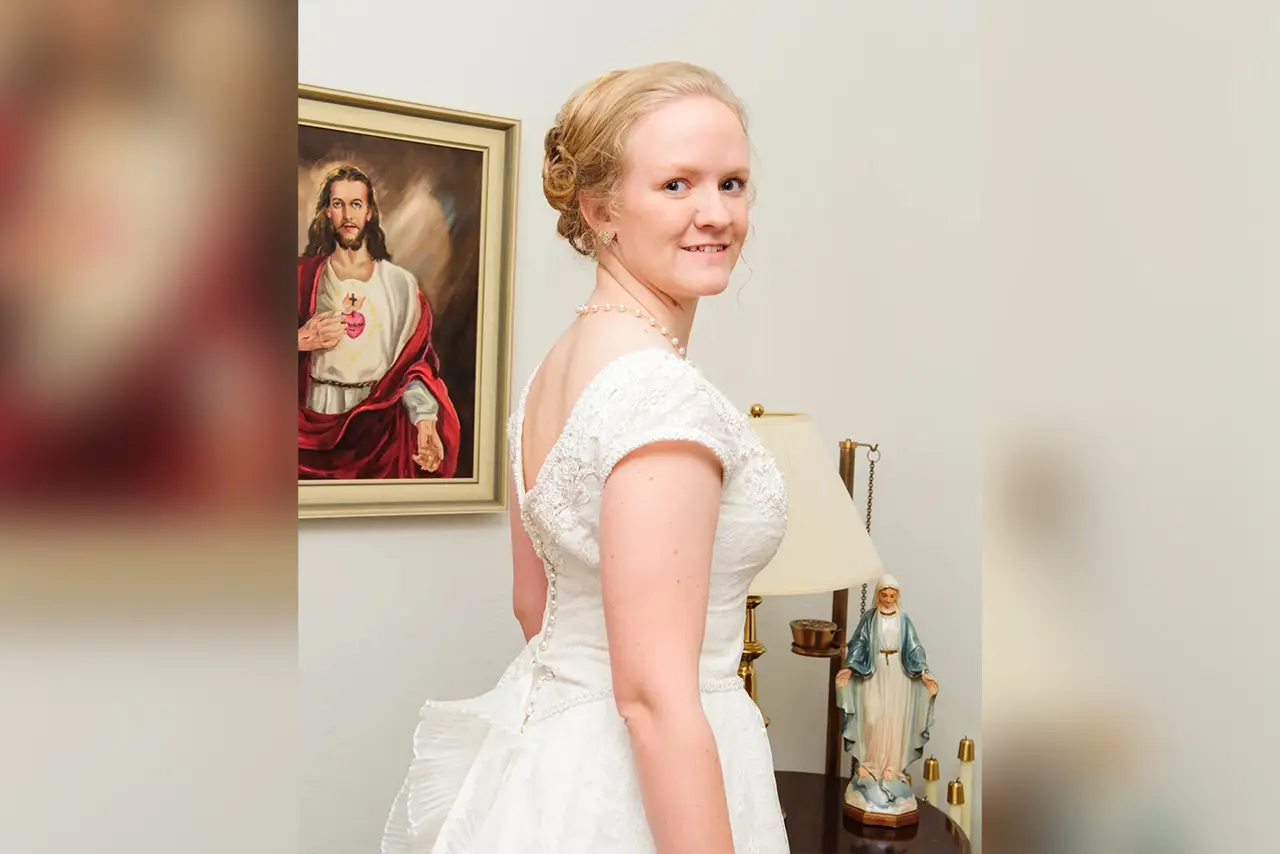 Bride in wedding dress, religious art.