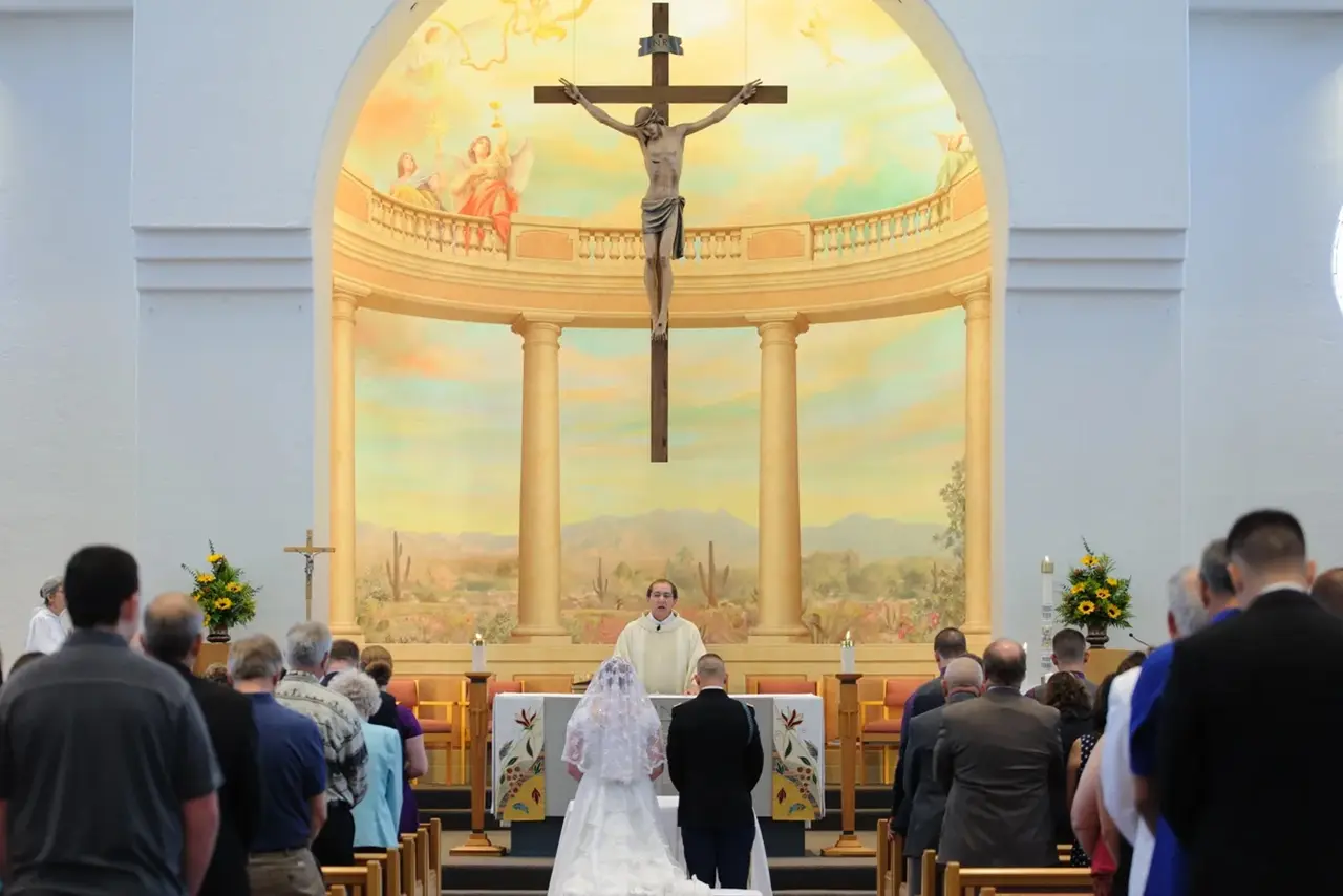 Wedding ceremony in a church.